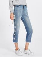 Shein Frayed Edge Lace Up Crop Jeans