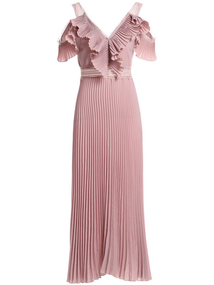 Shein V Neck Backless Ruffle Pleated Dress
