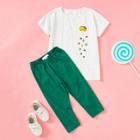 Shein Girls Cartoon Print Tee & Solid Pants Set
