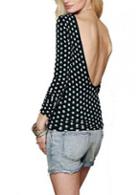 Rosewe Catching Open Back Round Neck Nylon Tees With Dot