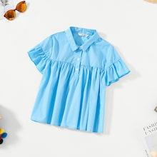 Shein Girls Button Up Bell Sleeve Collar Neck Top
