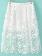 Shein White Embroidered Organza Skirt