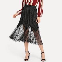 Shein Contrast Lace Solid Velvet Skirts