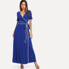 Shein Contrast Binding Belted Wrap Dress