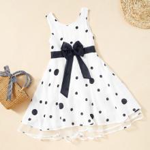 Shein Girls Bow Accent Polka Dot Dress