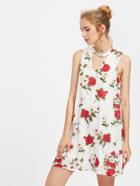 Shein Double V Neck Flower Print Sleeveless Dress