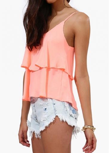 Rosewe Chiffon Orange Pink Layered Short Camisole
