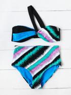 Shein Graphic Print One Shoulder Bandeau Bikini Set