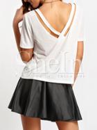 Shein Beige V-neck Cut Out Back Causual T-shirt