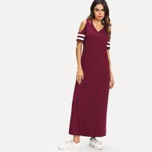 Shein Stripe Contrast Sleeve Open Shoulder Dress