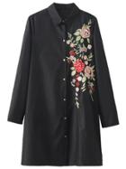 Shein Black Floral Embroidery Long Blouse