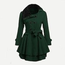 Shein Contrast Faux Fur Collar Double Breasted Outerwear