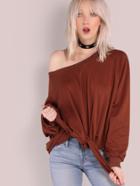 Shein Oversized Front Tie Pullover Sweatshirt Rust