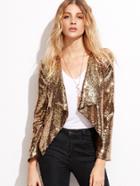 Shein Golden Sequins Draped Collar Blazer