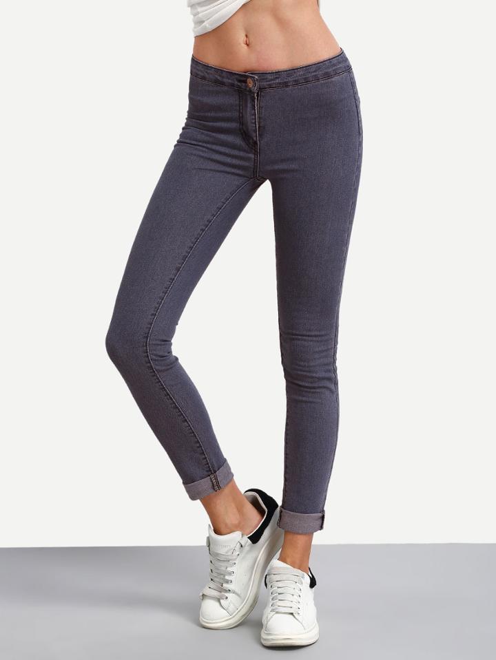 Shein Low Rise Roll Hem Skinny Jeans