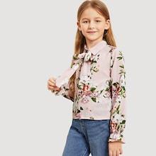 Shein Girls Tie Neck Floral Shirt
