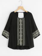 Shein Tribal Embroidered Cut Out Back Blouse