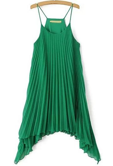 Shein Green Spaghetti Strap Pleated Chiffon Dress