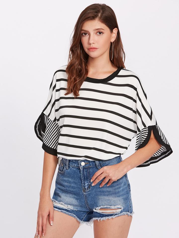 Shein Contrast Trim Drop Shoulder Striped Tee