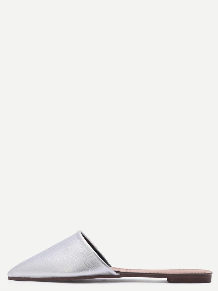 Shein Silver Faux Leather Point Toe Flat Slippers