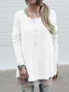 Shein White Long Sleeve Buttons Loose Knitwear