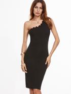 Shein Black Scallop Trim One Shoulder Pencil Dress