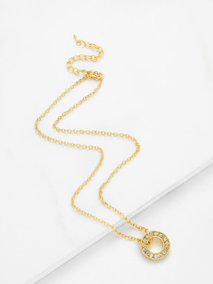 Shein Rhinestone Ring Pendant Chain Necklace