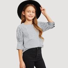 Shein Girls Keyhole Back Plaid Top