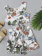 Shein Self Tie V Back Botanical Top And Shorts Co-ord