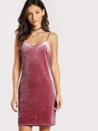 Shein Pearl Beading Velvet Cami Dress