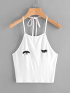 Shein Wink Eyes Print Self Tie Halter Top