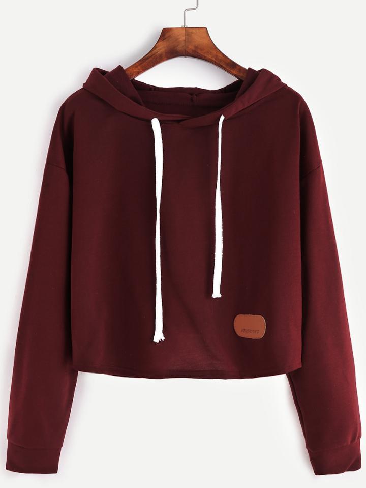 Shein Red Patch Crop Hooded Sweatshirt