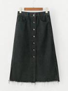 Shein Raw Hem Button Up Denim Skirt