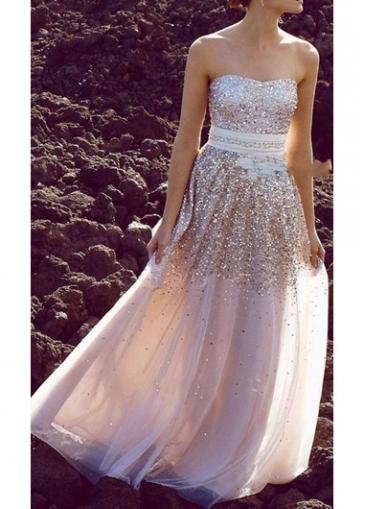 Rosewe Strapless Sequins Decorated High Waist Maxi Dress