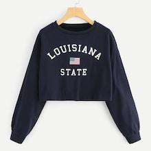 Shein Letter And Flag Print Crop Sweatshirt