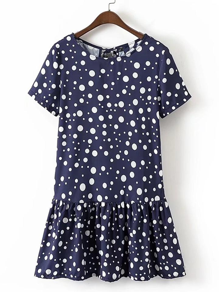 Shein Polka Dot Tie Back Ruffle Hem Dress