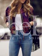 Shein Multicolor Collarless Aztec Print Bomber Jacket