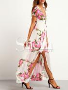 Shein White Floral Print Wrap Maxi Dress
