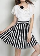 Rosewe Butterfly Sleeve Black And White Striped Dress