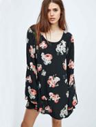 Shein Black Long Sleeve Floral Print Dress