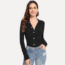 Shein V Neck Button Detail Tee