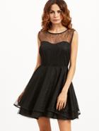 Shein Black Sleeveless Layered Lace Dress