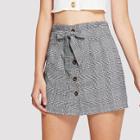 Shein Single Breasted Self Tie Waist Checked Skirt