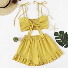 Shein Knot Front Pleated Cami With Shorts