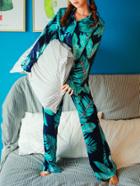 Shein Palm Print Shirt & Pants Pajama Set