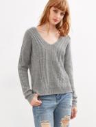 Shein Grey Cable Knit Criss Cross Back Sweater