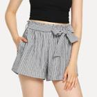 Shein Belted Vertical-striped Shorts