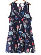 Shein Multicolor Tie Back Sleeveless Printed Dress