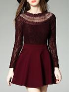 Shein Burgundy Contrast Lace A-line Dress