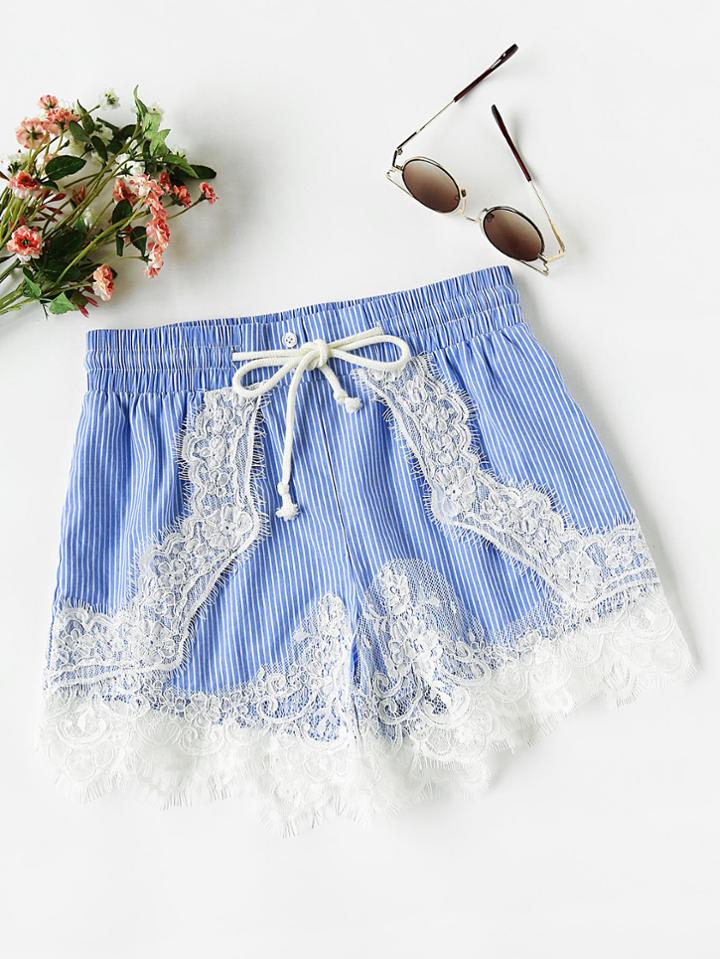 Shein Lace Applique Pinstripe Shorts